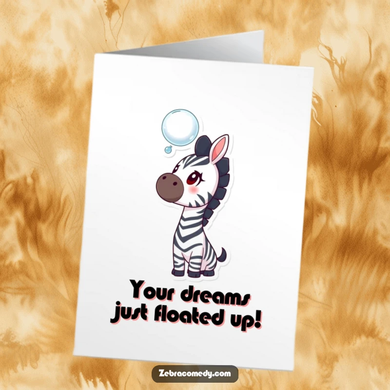Funny Free Printable Congratulations Card with a curious zebra gazing at a floating bubble, ideal for a surprise.