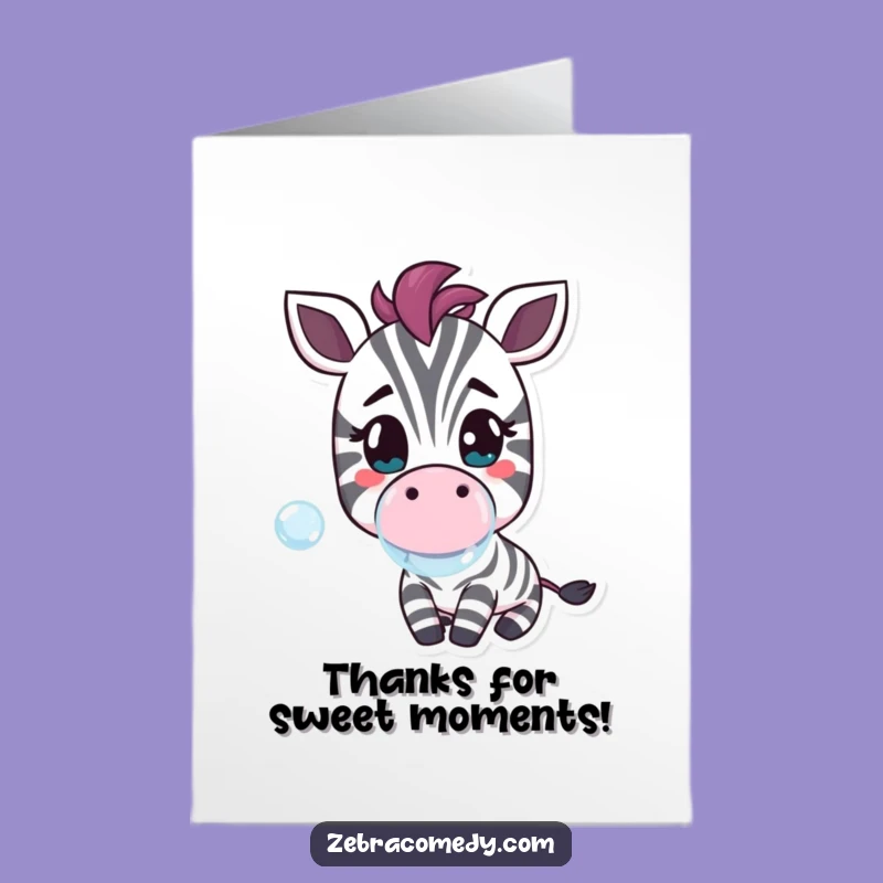 Free Printable Thank You Card: Cheerful Zebra Blowing Bubble - Downloadable Appreciation Gift