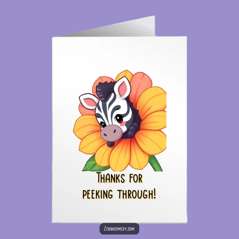 Free Printable Thank You Card: Curious Zebra Behind Flower - Downloadable Appreciation Gift