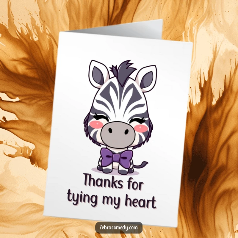 Funny Free Printable Thank You Card: Charming zebra character in a silly bowtie, sharing a knowing wink.
