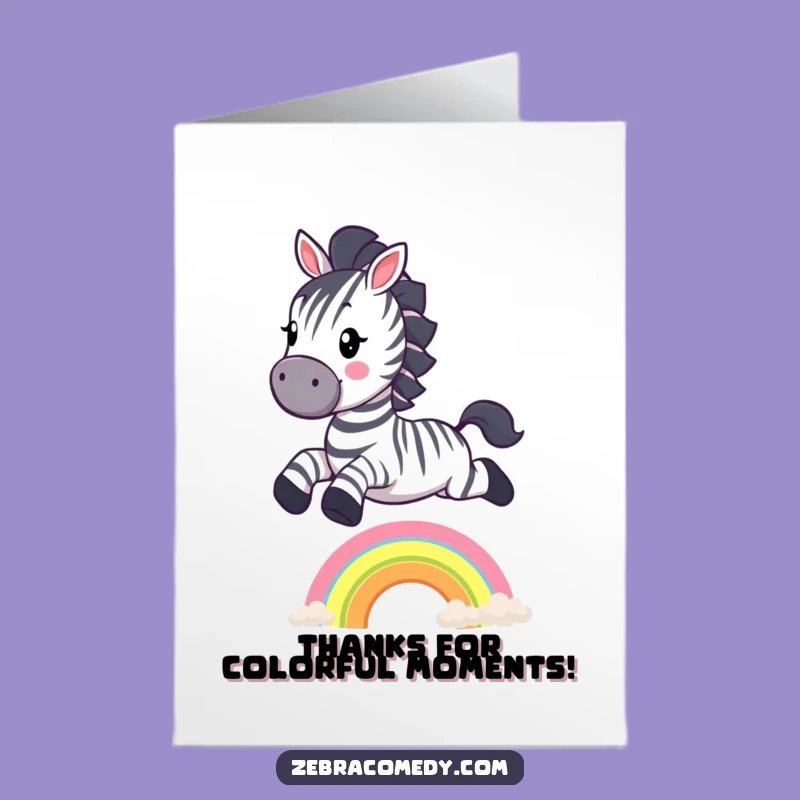 Free Printable Thank You Card: Zebra's Rainbow Leap, Express Gratitude with Funny Downloadable Art