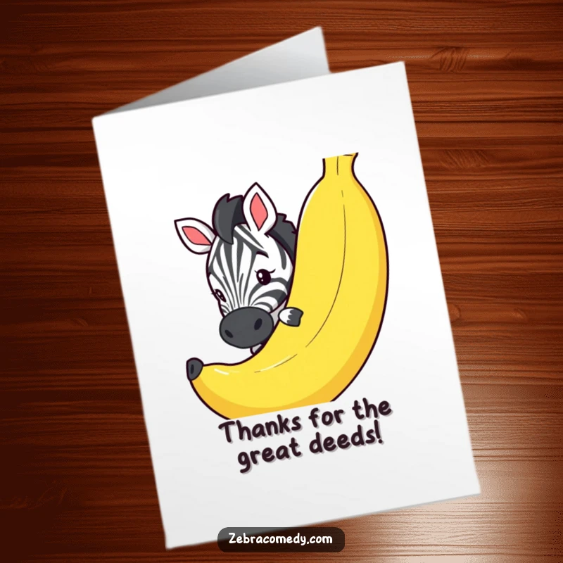 Funny Free Printable Thank You Card: Zebra with a giant banana, offering a comical expression of thanks.