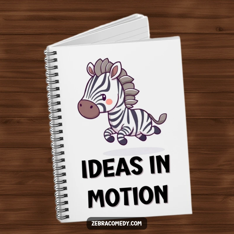 Funny Notebook: A zebra character plays with blurred stripes, showing off its bouncy motion, ready to capture your thoughts humorously.