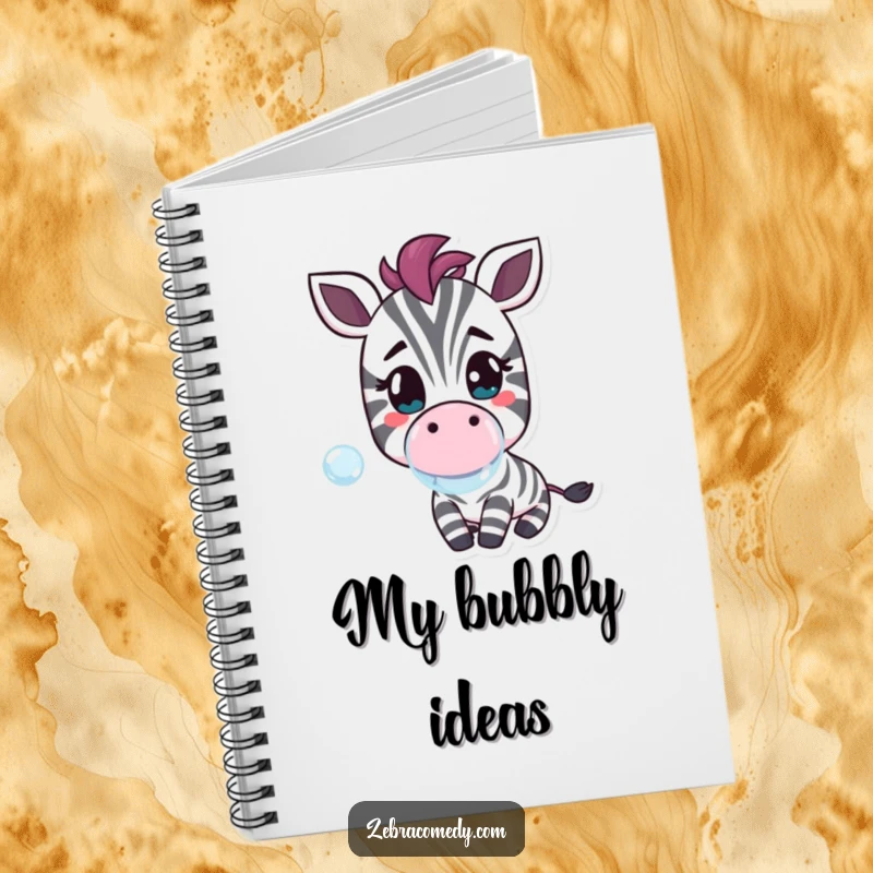 Funny notebook with a cheerful zebra character blowing a bubble on the cover, perfect for jotting down sweet ideas.