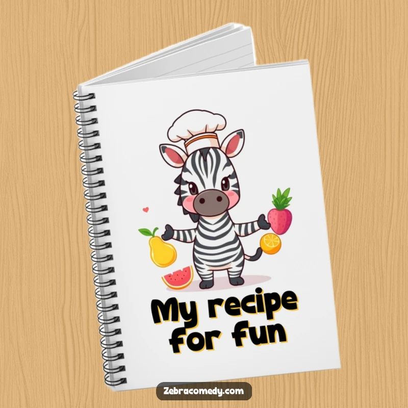 Funny Zebra Notebook: A zebra chef juggling fruit, perfect for jotting down culinary ideas and inspirations with a smile.