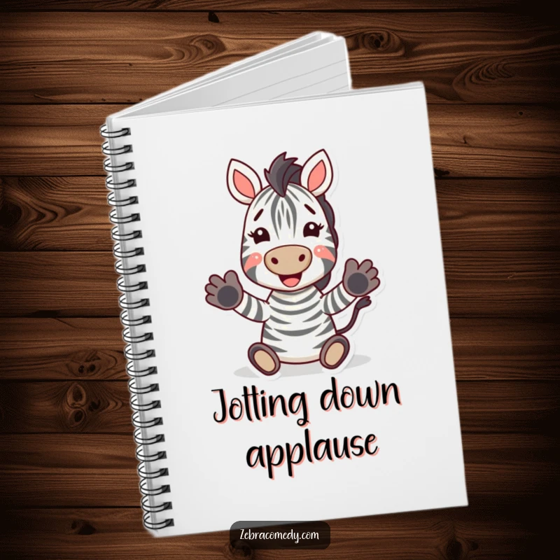 Funny Zebra Notebook: A notebook cover featuring an excited zebra clapping its hooves, perfect for jotting down joyful thoughts.