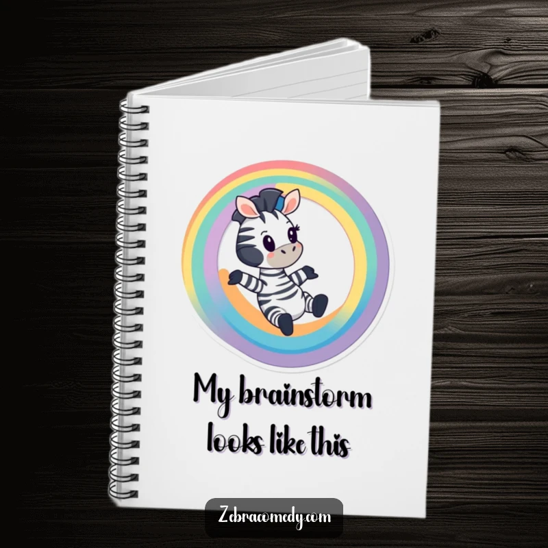Funny Zebra Notebook: A cartoon zebra sliding down a rainbow, ideal for writing, perfect gift.