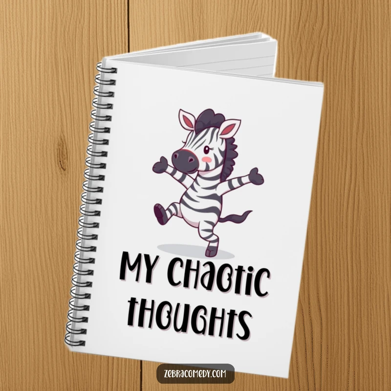 Funny zebra character doing a silly dance on the cover of a notebook, ideal for jotting down funny ideas.