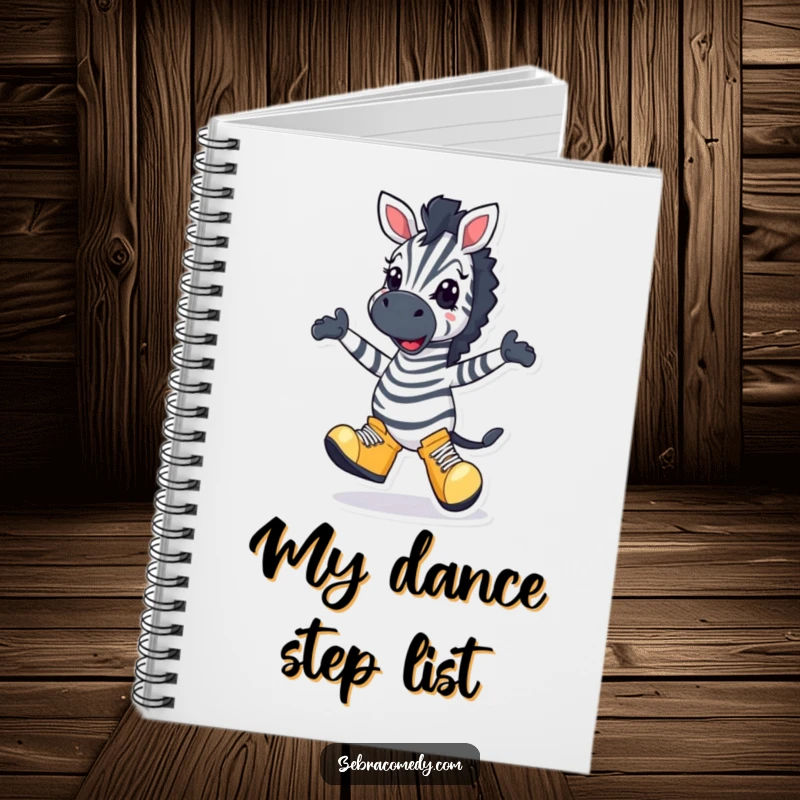 Funny Zebra Notebook: A zebra character in oversized shoes doing a silly dance with a wide grin, perfect for jotting ideas.