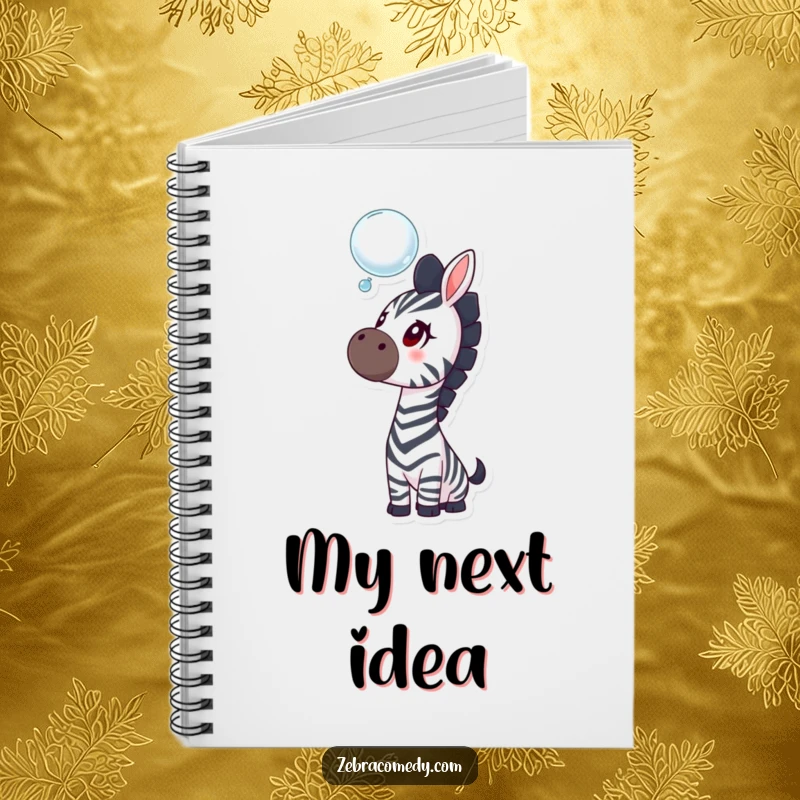 Funny zebra notebook with a curious zebra gazing at a bubble, perfect for capturing thoughts with a touch of whimsical fun.