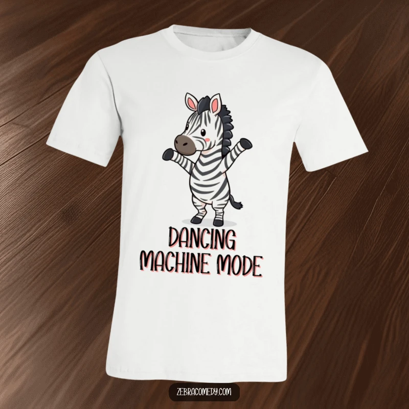 Funny zebra captured mid-silly dance with legs up, an energetic and amusing t-shirt for expressing joy.