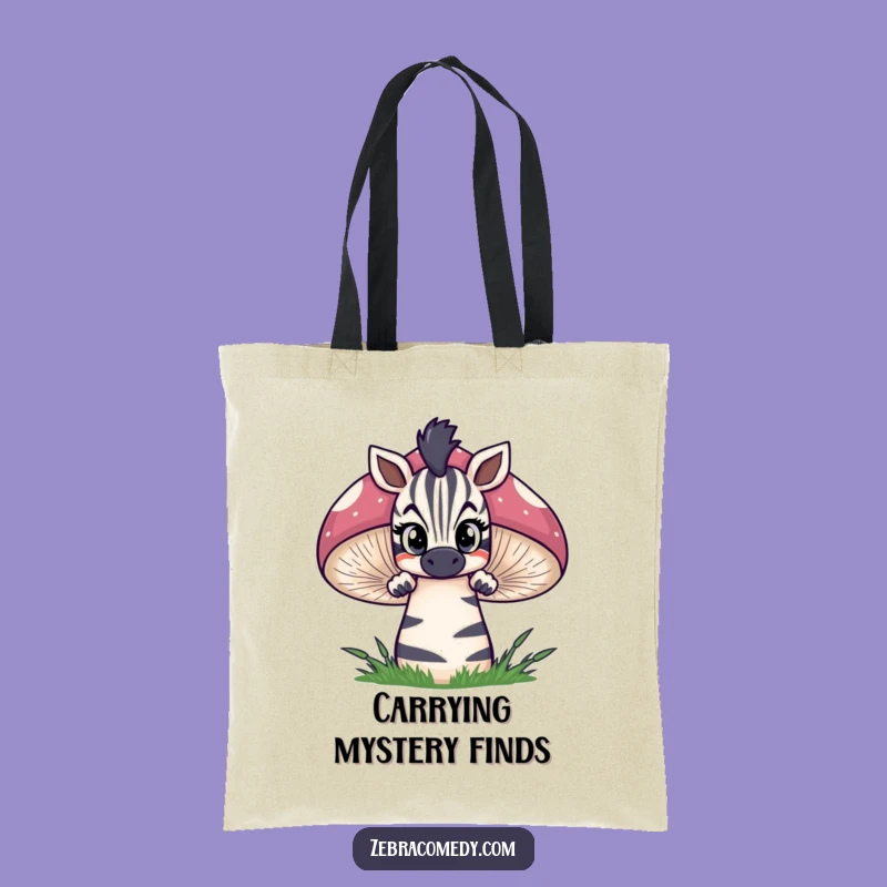 Funny Zebra Tote Bag: Mushroom Peek, Whimsical Accessory Gift