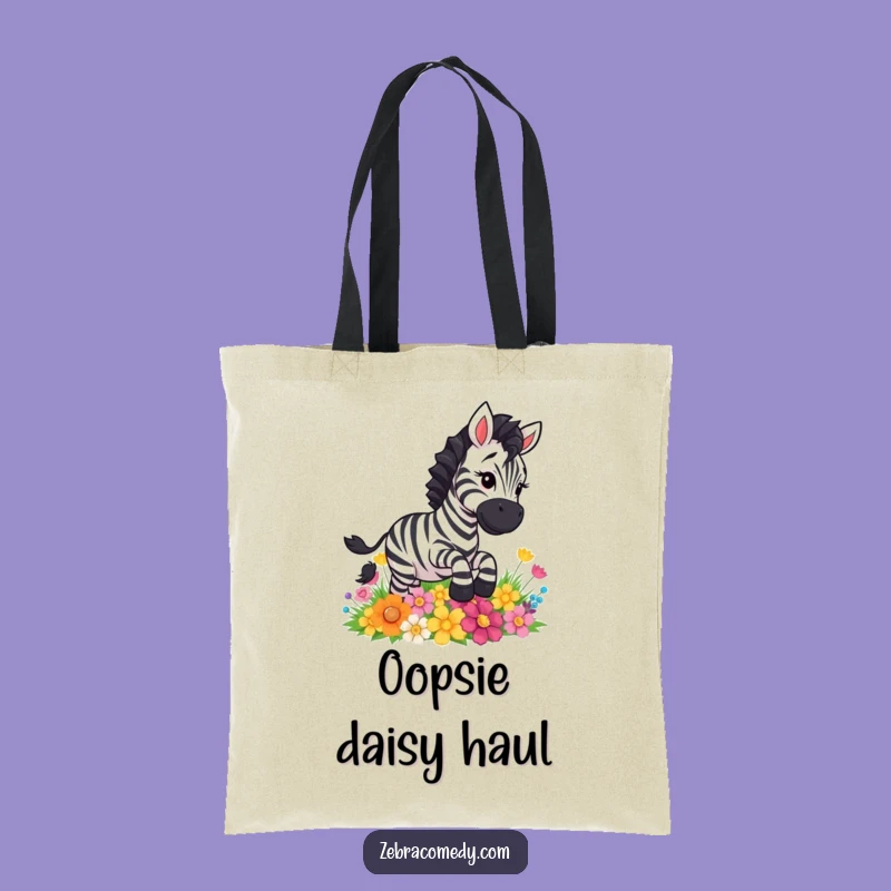 Funny Zebra Slipping Flowers Tote Bag - Comical Cartoon Accessory