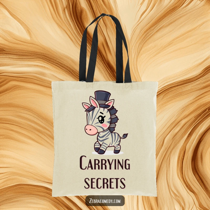 Funny Zebra Tote Bag: A tote featuring a dapper zebra in a top hat, tiptoeing with a sly, mischievous wink.